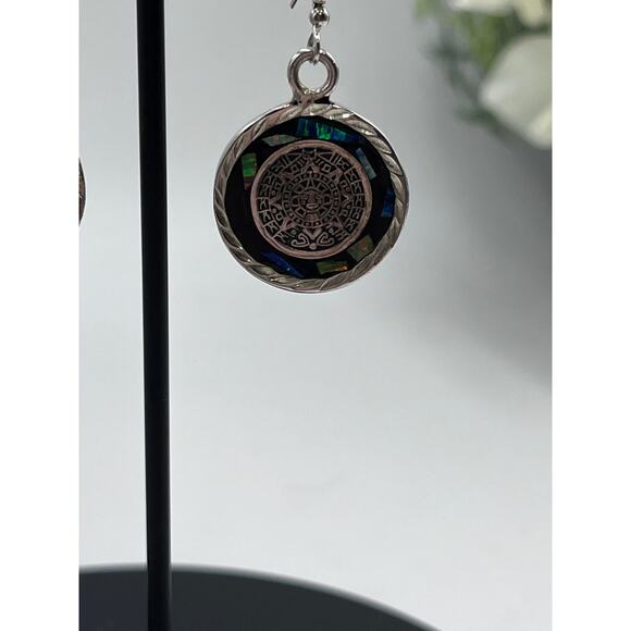 Sterling silver stamped 925 Inlaid Multicolor Dangle Earrings - Picture 4 of 8